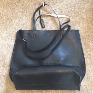 Large Black Faux Leather Traveling Tote